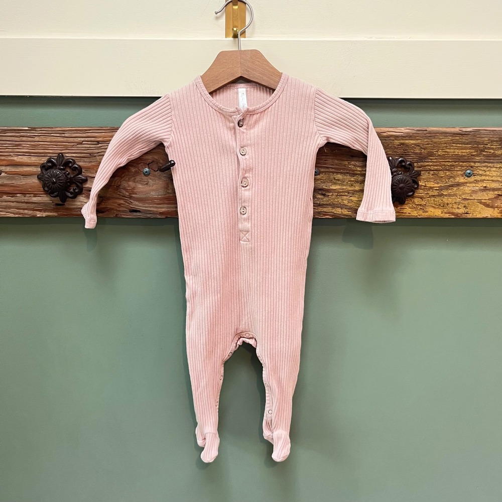 Rylee + Cru Kids Ribbed Footie Sleeper Pink Henley Snap 6-12m